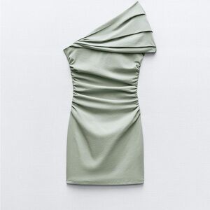 Elegant One-Shoulder Sage Green Dress